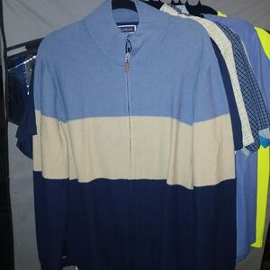 Club Room Men's Colorblock Zip Sweater in Light Blue, Cream & Navy